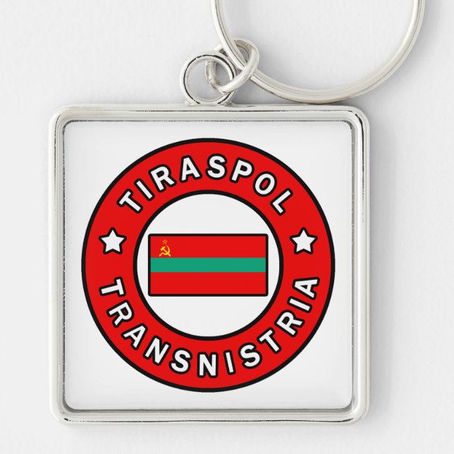 Tiraspol Transnistria Fyrkantig Silverfärgad Nyckelring (Framsidan)