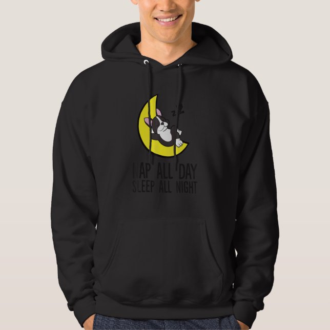 Tired Nap All Day Sleep All Night Cute Boston Terr Hoodie (Framsida)