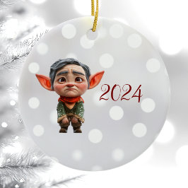 Tired Pappa jul Elf Ceramic Ornament