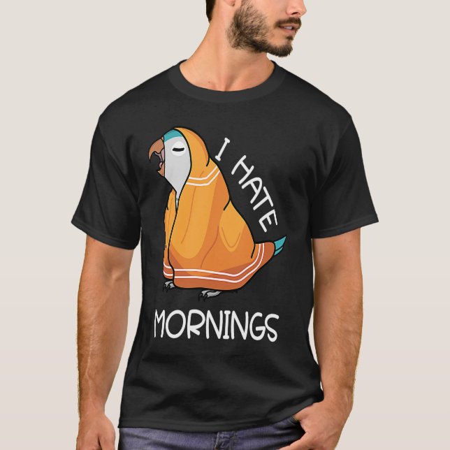 Tired Parrot Hates Mornings I Blue Munk Parakeet Q T Shirt (Framsida)