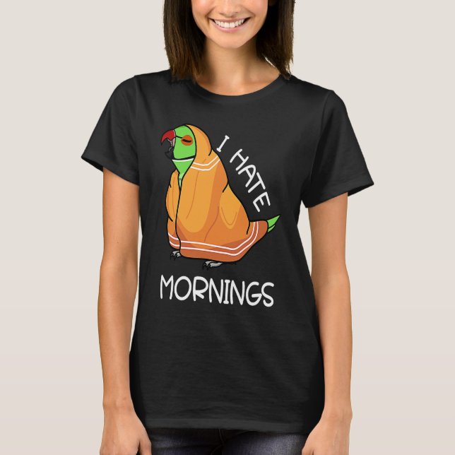 Tired Parrot Hates Mornings I Grönt Indian Ringnec T Shirt (Framsida)