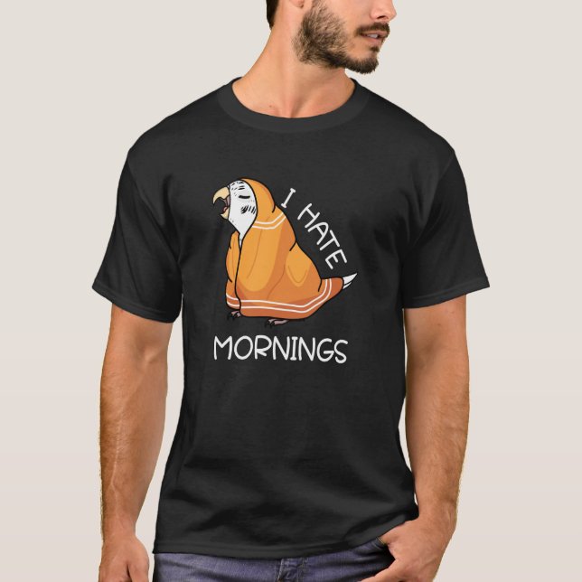Tired Parrot Hates Mornings I White Budgie Budgeri T Shirt (Framsida)