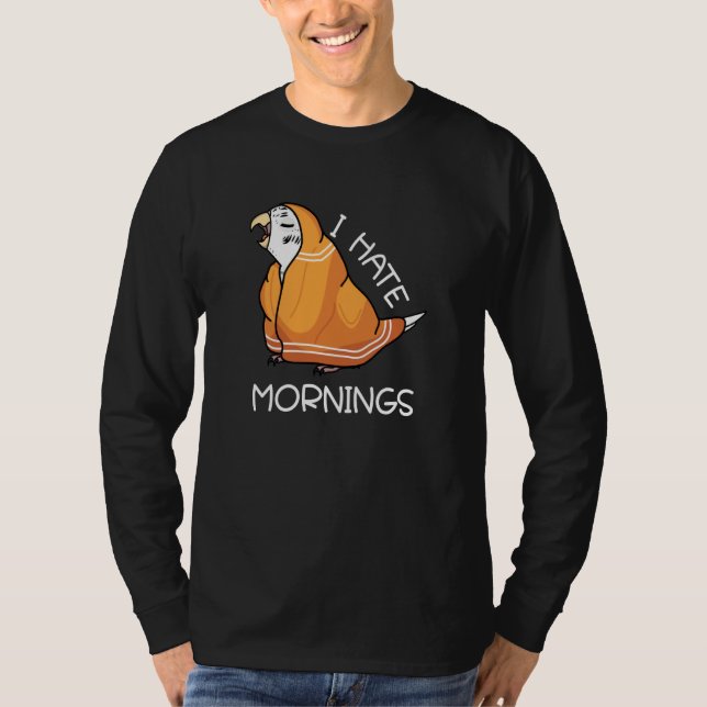 Tired Parrot Hates Mornings I White Budgie Budgeri T Shirt (Framsida)