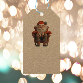 Tired Santa 2 Kraft Gift Märkres Presentetikett