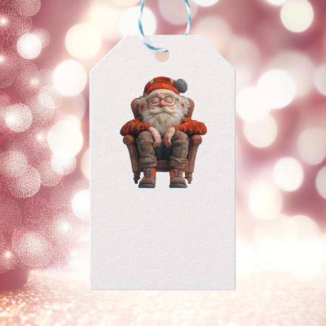 Tired Santa 2 White Gift Märkre Presentetikett (Skapare uppladdad)