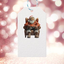 Tired Santa White Gift Märkre Presentetikett