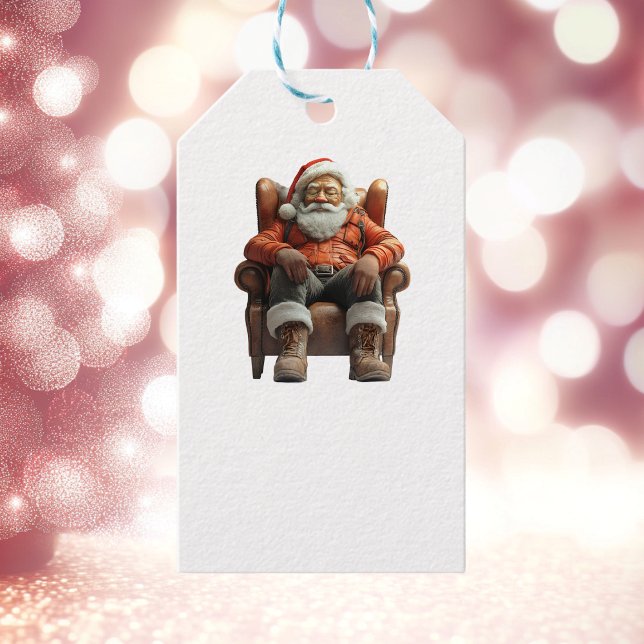 Tired Santa White Gift Märkre Presentetikett (Skapare uppladdad)