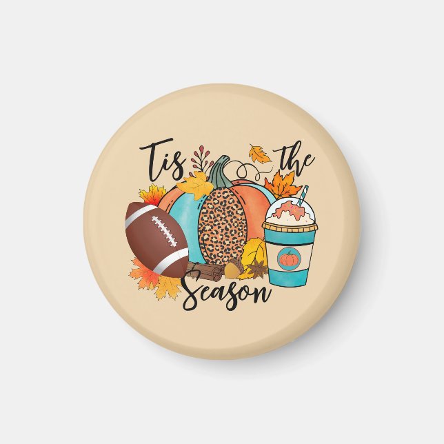 "Tis säsong - fall, fotboll och pumpkin Spice Magnet (Framsidan)