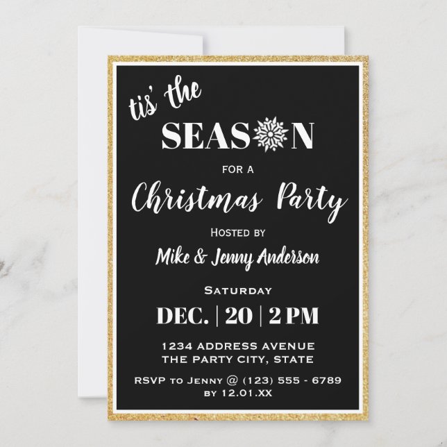 Tis' säsong| Svartvit jul Party Inbjudningar (Framsida)