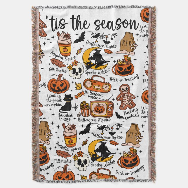 "Tis säsongen Halloween Doodles Filt (Framsidan Vertikal)