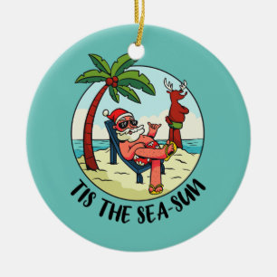 Tis Sea Sol Jultomten Beach Summer Julgransprydnad Keramik