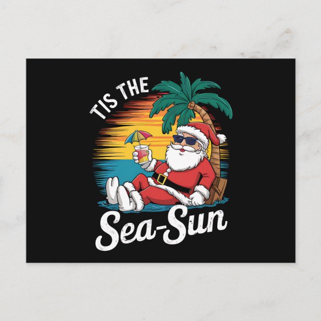 Tis Sea Sol Santa Beach-julen i juli Vykort (Framsida)