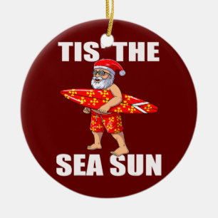 Tis Sea Sol Santa Beach Santa Surfing Julgransprydnad Keramik