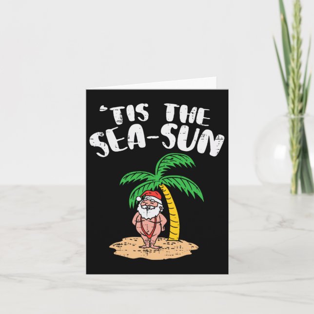 Tis Sea Sol Santa Handflatan Träd vid Beach-julen  Kort (Framsida)