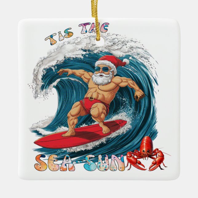 Tis Sea-Sol - Surfing Santa Julgransprydnad Keramik (Framsida)