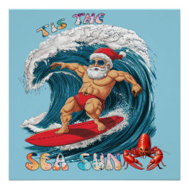 Tis Sea-Sol - Surfing Santa Perfect Poster
