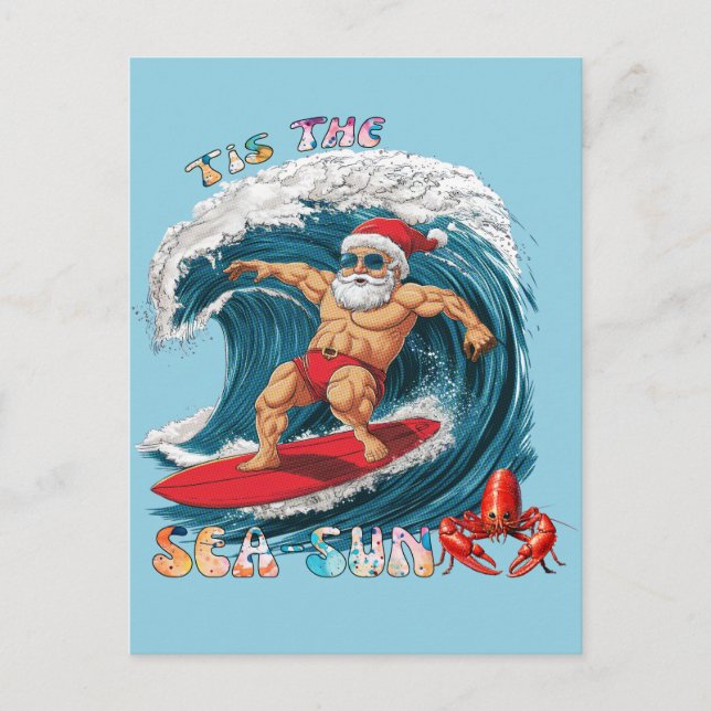 Tis Sea-Sol - Surfing Santa Vykort (Framsida)