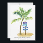 Tis Sea Sol Watercolor Beach Two Foton Julkort<br><div class="desc">Det här Helgdag Sea Sol Watercolor Beach Two Photos Card - en roligt kort för julhälsning som ska skickas till din familj och dina vänner den här julhelgen. Kortet har en vattenfärg i tropiska handflatan träd med en träskylt som lyder "detta hav sol." med en redigerbar julönskan och din familj...</div>