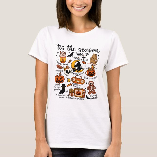 "Tis Season Halloween Doodles T Shirt (Framsida)