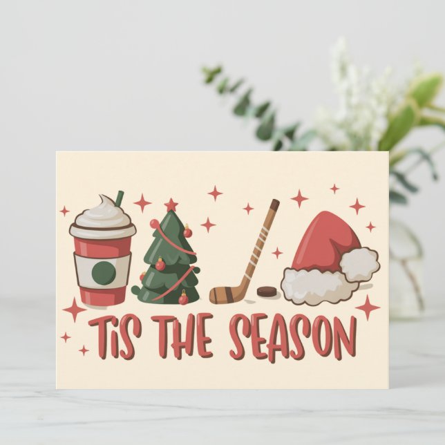 Tis Season Hockey Winter Sports Helgdag Julkort (Stående Fram)