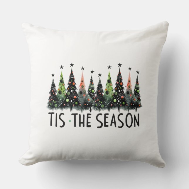 "Tis Season Julgran Snö Flakes Santa Kudde (Framsida)