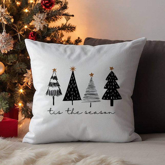 Tis Season | Modern Black Julgranar Kudde (Skapare uppladdad)