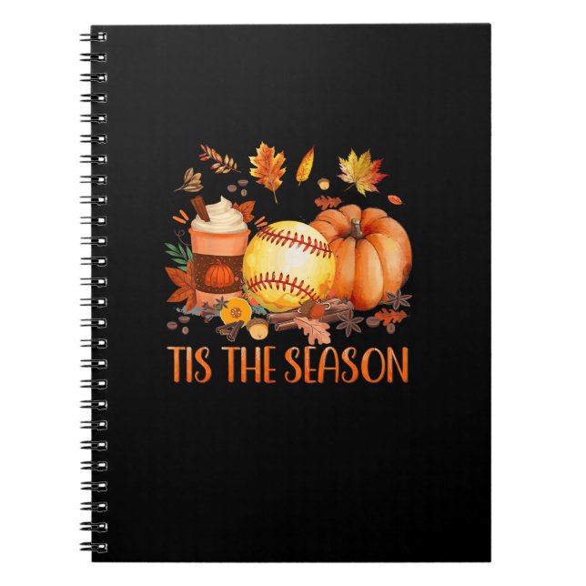 Tis Season Pumpkin Löv Latte Fall Softball Anteckningsbok (Framsidan)