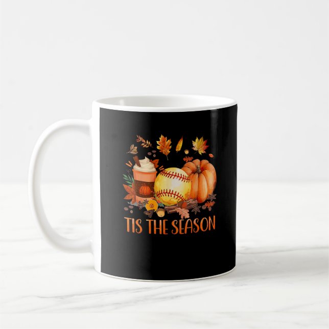 Tis Season Pumpkin Löv Latte Fall Softball Kaffemugg (Vänster)