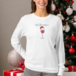 Tis Season Santa Hat Vin Helgdag T Shirt