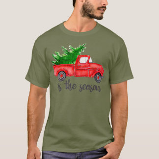Tis Season Watercolor Red Lastbil med Träd T Shirt