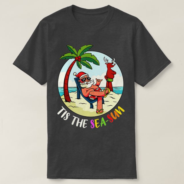 Tis The Sea-Sun Funny Santa Beach Summer Christmas T Shirt (Design framsida)