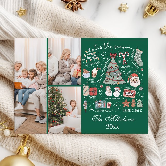 Tis The Season 3 Photo  Retro Green Christmas Julkort (Skapare uppladdad)
