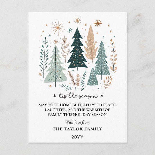 Tis the Season Boho Botaniska Julgranar Helg Vykort (Framsida)