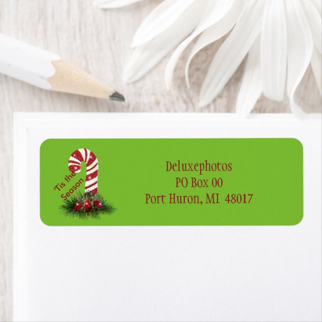 "Tis the Season Candy cane Returadress Etikett (Insitu)