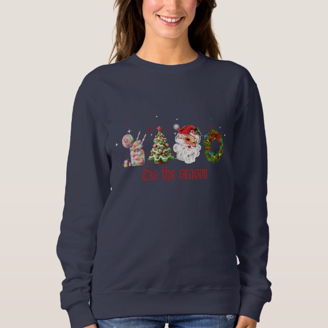 Tis The Season Christmas | Retro Santa & Treat  T Shirt (Framsida)