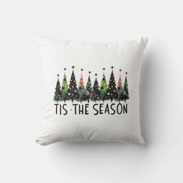 'Tis The Season Christmas Tree Snow Flakes Santa Kudde (Framsida)