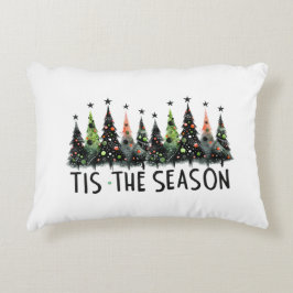 'Tis The Season Christmas Tree Snow Flakes Santa Prydnadskudde