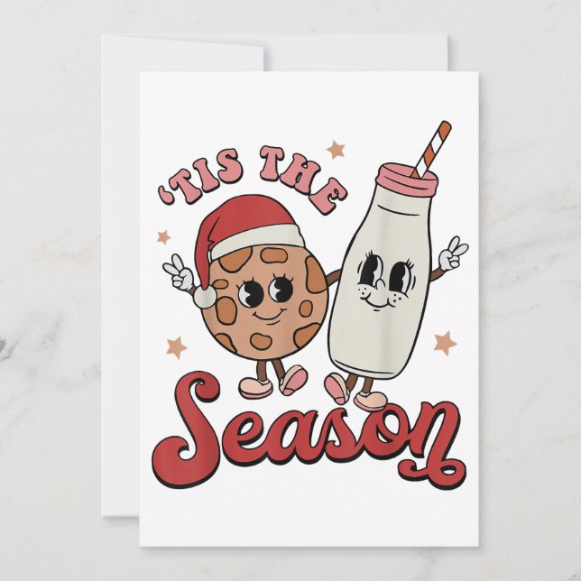 Tis The Season Cookies Milk Santa Hat Christmas Re Inbjudningar (Framsida)