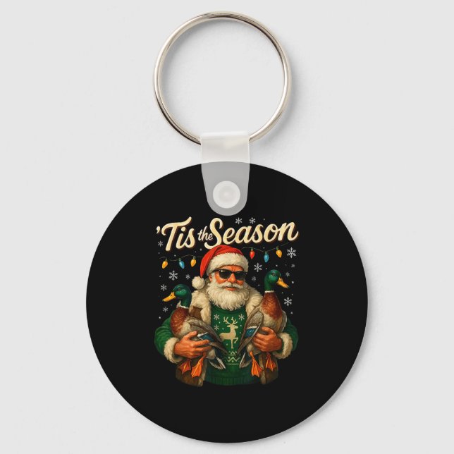 Tis The Season Cool Santa Duck Christmas Design  Nyckelring (Framsida)