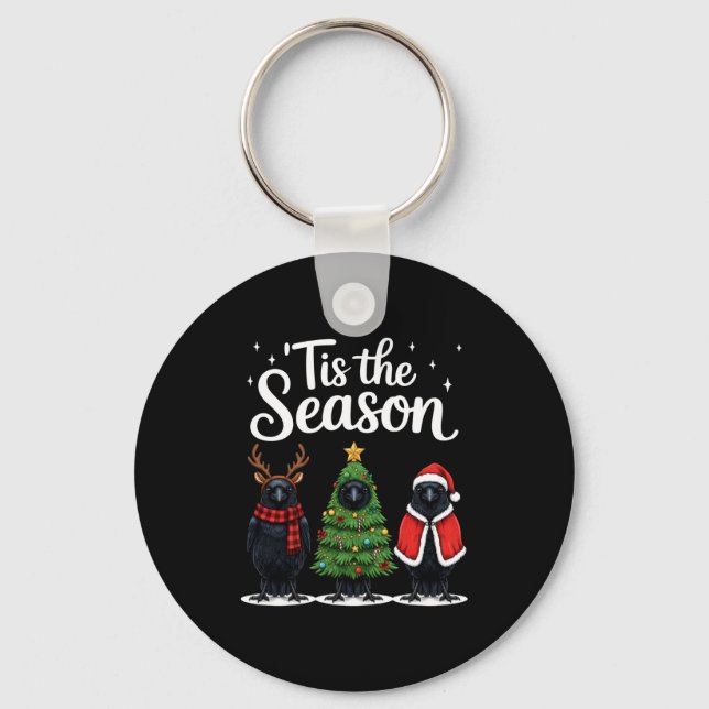 Tis The Season Crow Christmas Santa Bird Long Slee Nyckelring (Framsida)