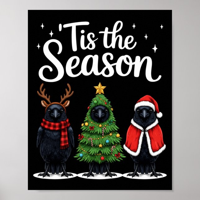 Tis The Season Crow Christmas Santa Bird Long Slee Poster (Framsidan)