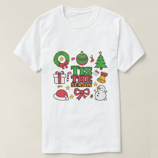 "Tis The Season" Cute Christmas Icons Collage T Shirt (Design framsida)