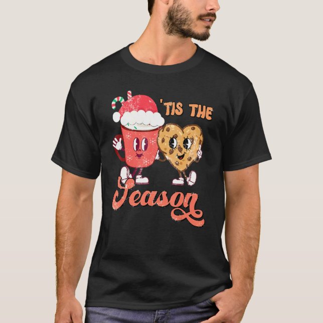 Tis' The Season Cute Hot Cocoa Santa Cookie Baking T Shirt (Framsida)