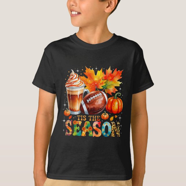 Tis The Season Fall Coffee Football Autumn Gift  T Shirt (Framsida)