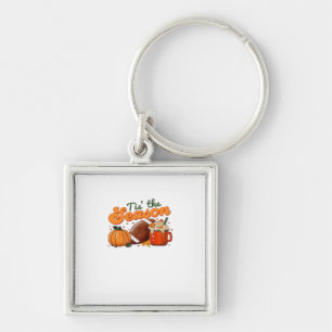 Tis The Season Fotbollsmugg Höst Design Fyrkantig Silverfärgad Nyckelring