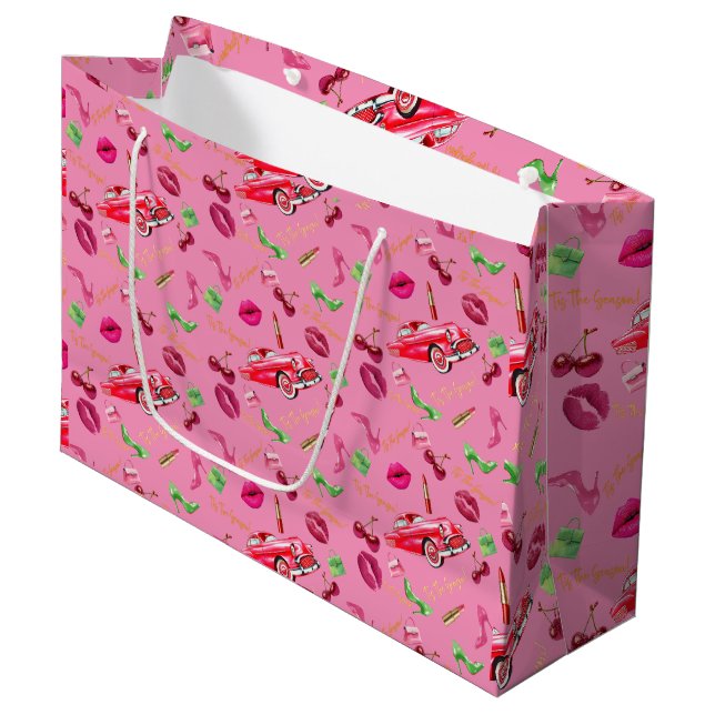 “‘Tis the Season Glam Rosa & Grön Retro Semestern  (Framsidan Vinklad)