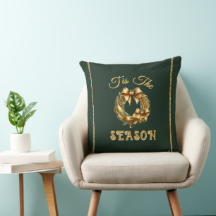 "Tis The Season" Grön Guld Krans Kudde