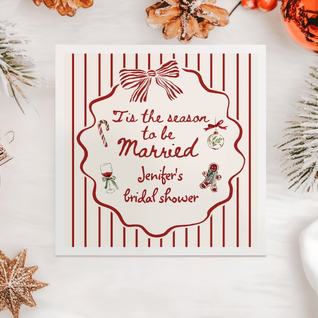 Tis The Season Hand Drawn Christmas Bridal Shower Pappersservett (Skapare uppladdad)