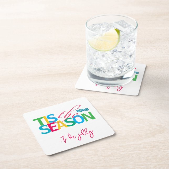 Tis the Season Holiday Paper Coaster Underlägg Papper Kvadrat (Insitu)