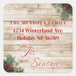 "Tis the Season Holly White Wood Address Label Fyrkantigt Klistermärke